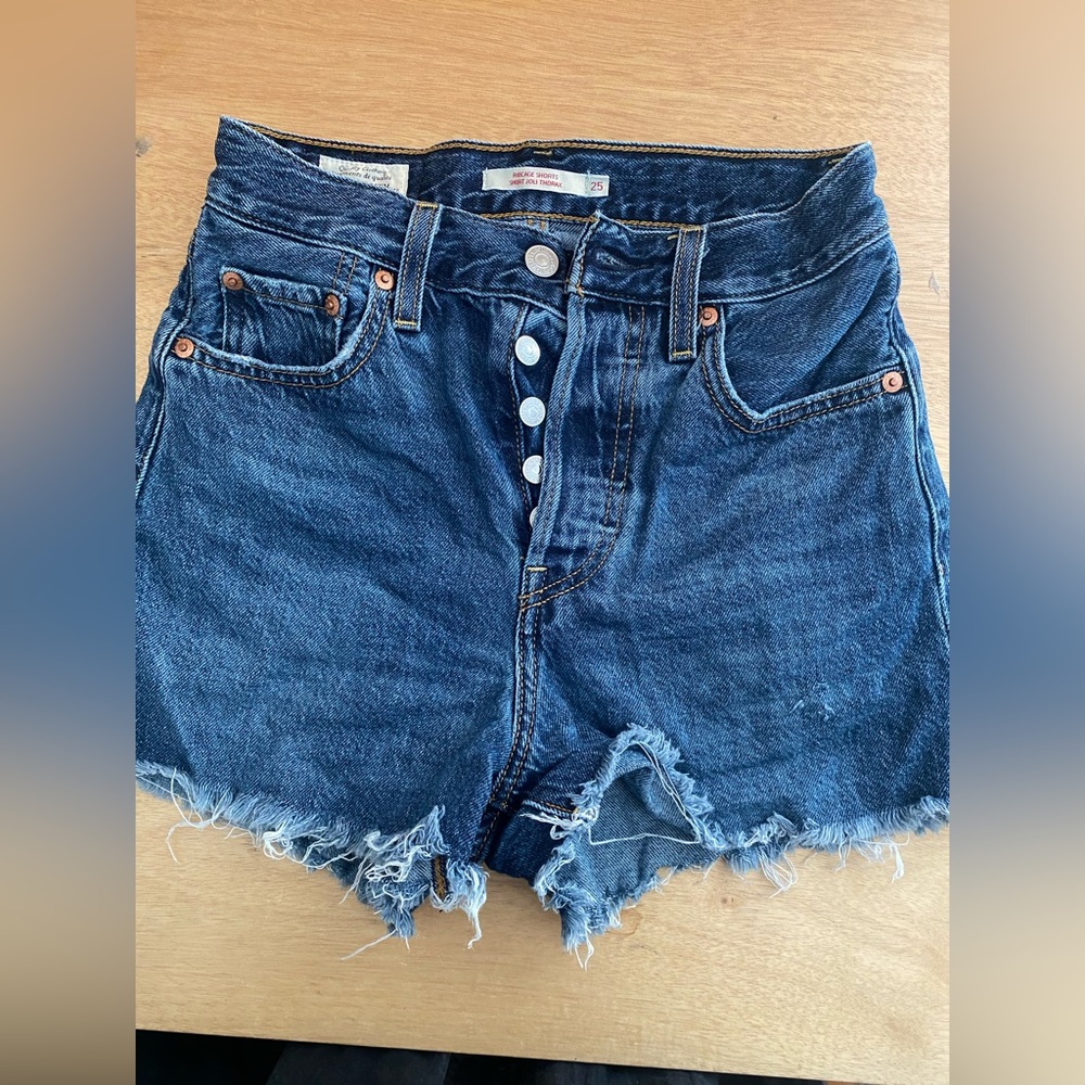 Levi's Blue High-Waisted Ribcage Denim Shorts